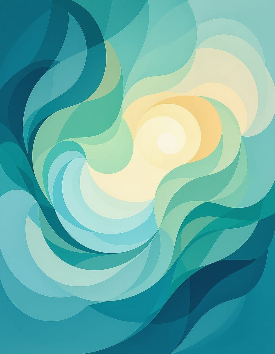 Abstract Expressionism Painting of Serene Blue and Gold Flow