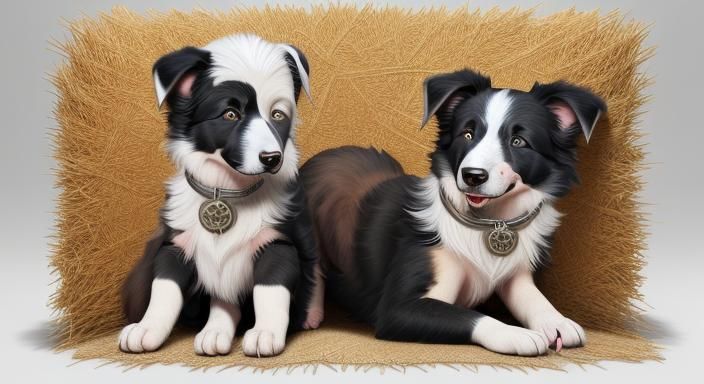 steampunk Border Collie pup, sleeping in straw, soctane rend...