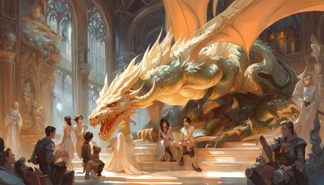 Vibrant Fantasy Realm with Dragon and Fairy