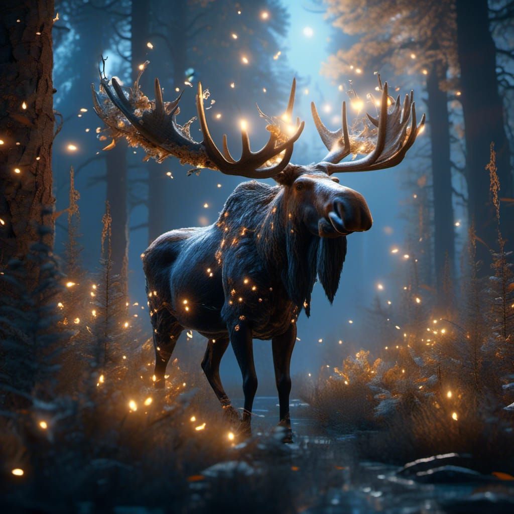 Majestic Moose in Mystical Forest, Fantastical Concept Art