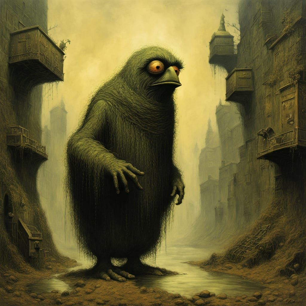 Gritty Cityscape in Dark Surrealist Style