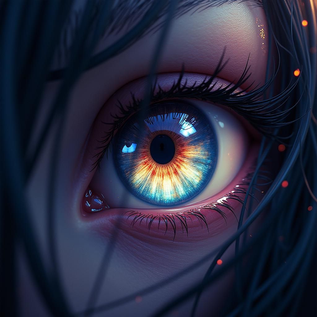 Hyperrealistic Anime Eye in Vibrant, Electric Hues