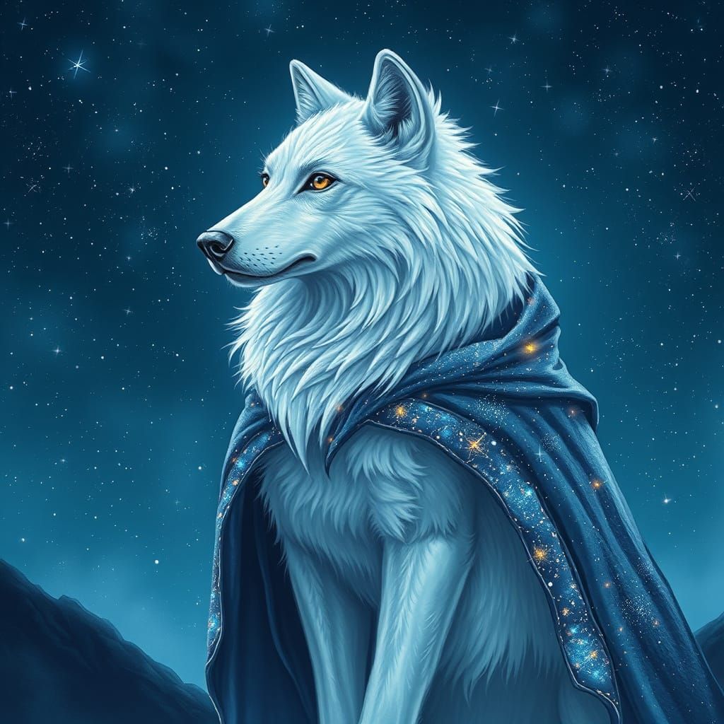 Cosmic Wolf Under Starry Sky in Digital Art Style