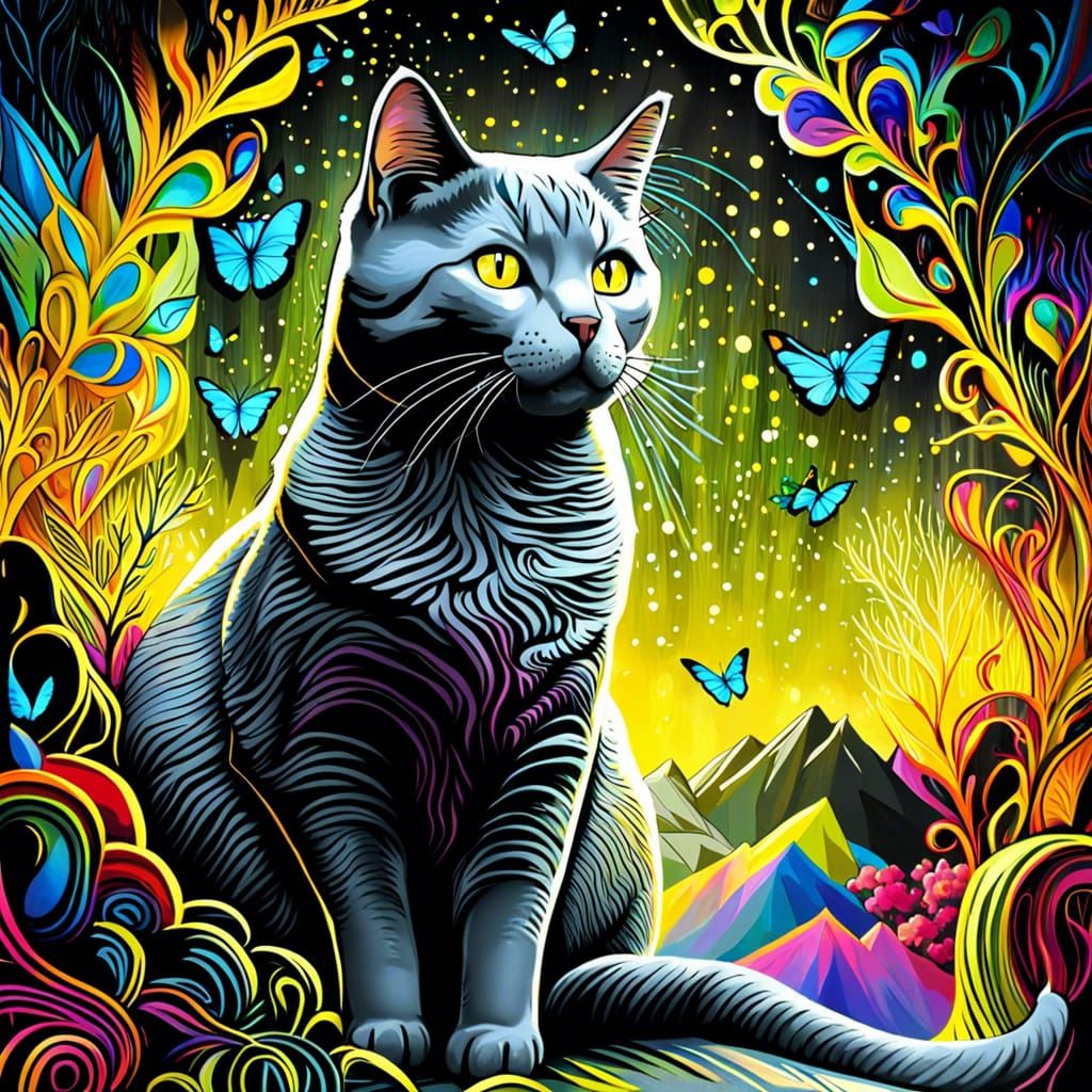 Vibrant Chartreux in Whimsical Street Art
