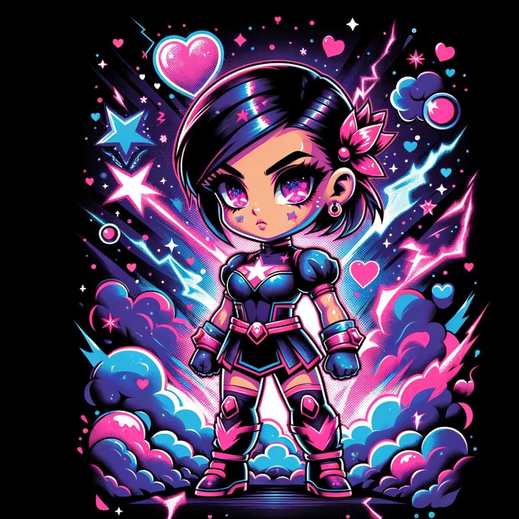 Galactic Superheroine in Vibrant Semi-Chibi Style