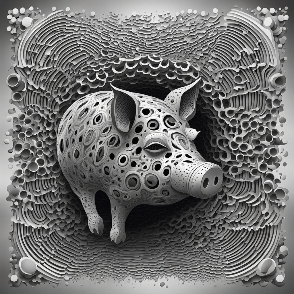 Heavy Metal Pig Smashes Wall in Vibrant Abstract Art