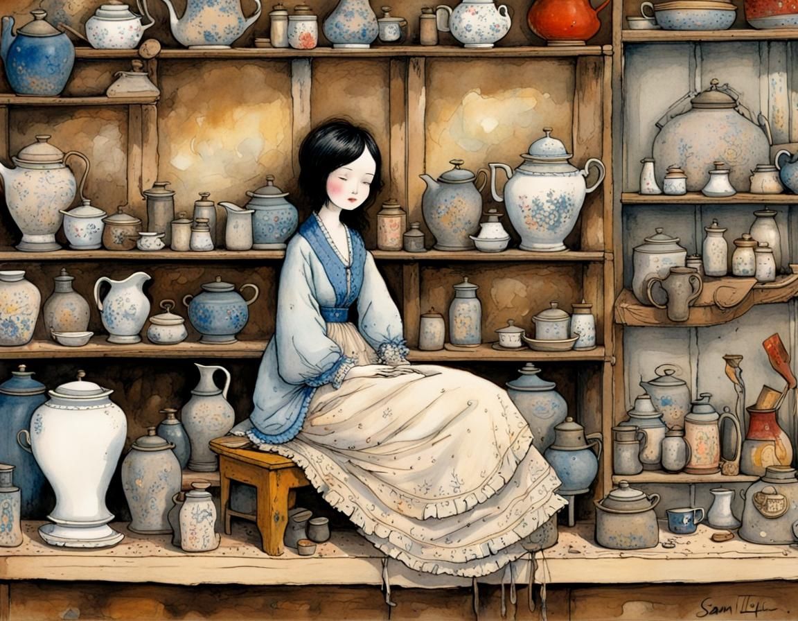 Elegant China Doll in a Dusty Junk Shop