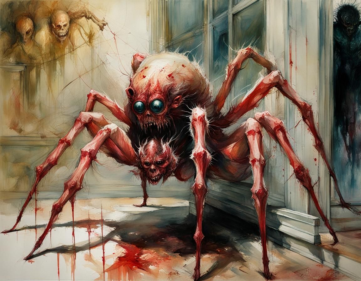 Surreal Macabre Spider Figure Emerging from the Evening Sun