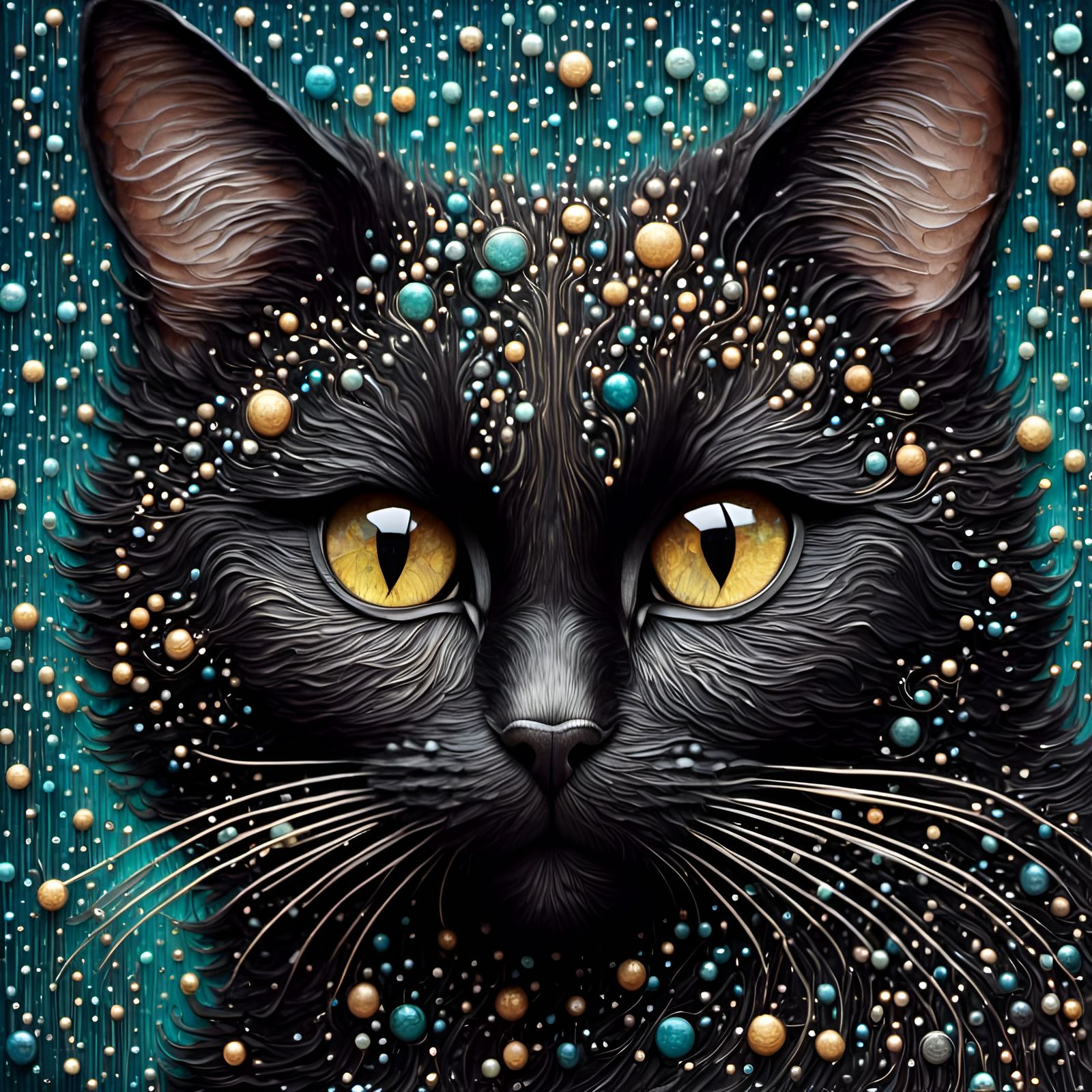 Dramatic Black Cat Portrait in Alcohol Ink Style