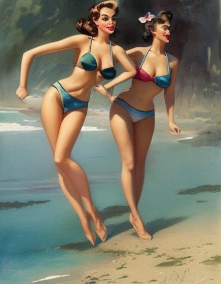 1950's Bikini Girls At the Beach