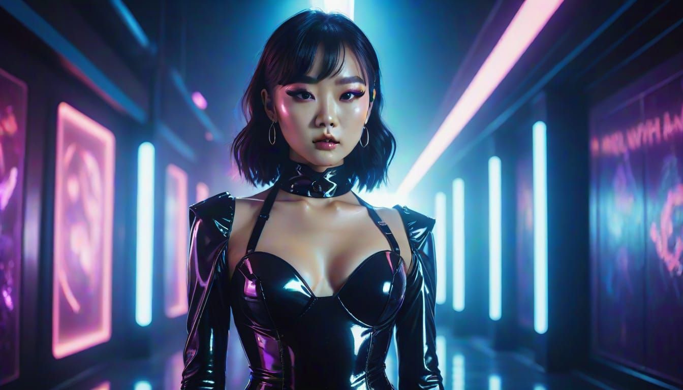 Elegant Korean Woman in Moody Nightclub Scene