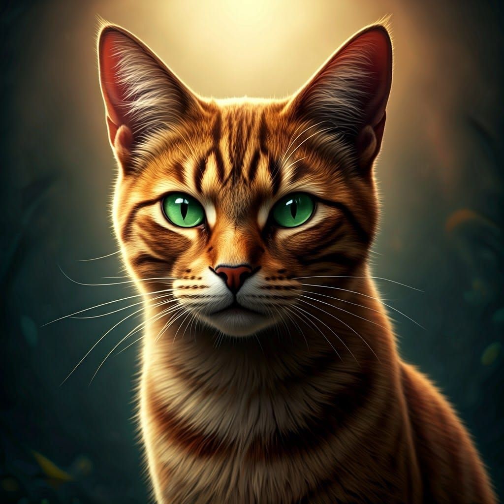 Mystical Ginger She-Cat in Fantasy Art Style