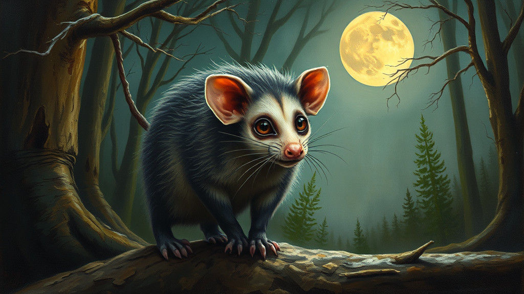 Mystical, Moonlit Opossum-Like Creature in a Fantastical For...