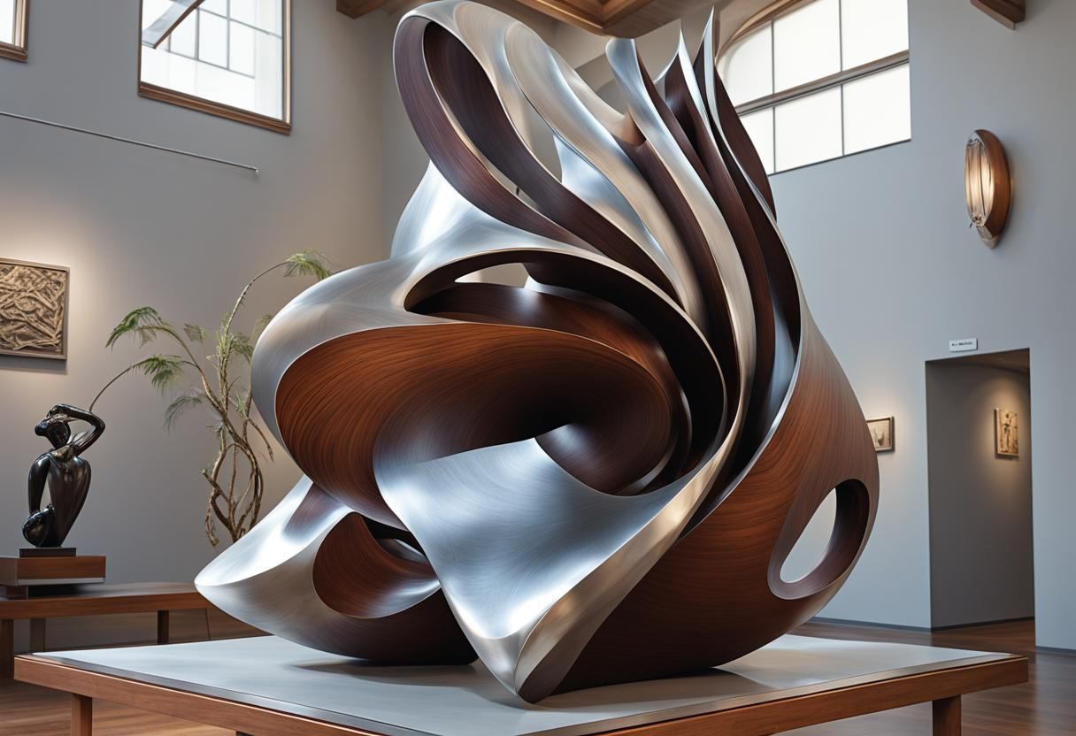 Surrealistic Wooden Sculpture in Polished Silver and Dark Ma...