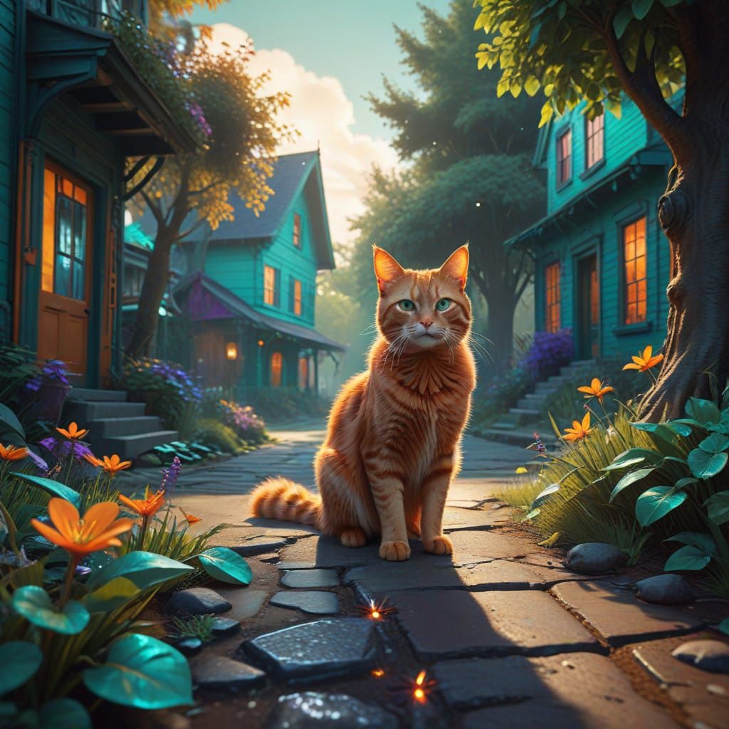 Whimsical Orange Tabby Unfolds a Magical Morning Scene