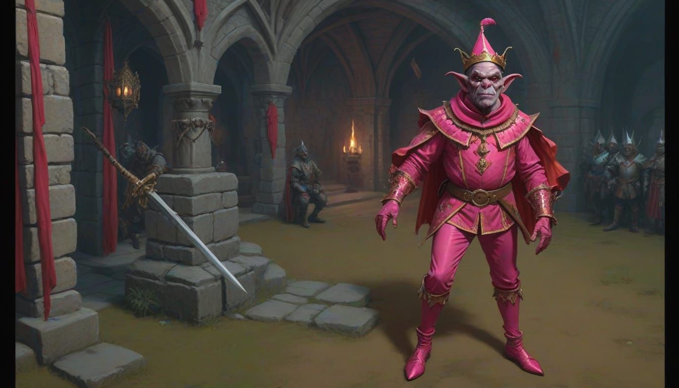 Orc Jester Performance: Hyperrealistic Comic Art