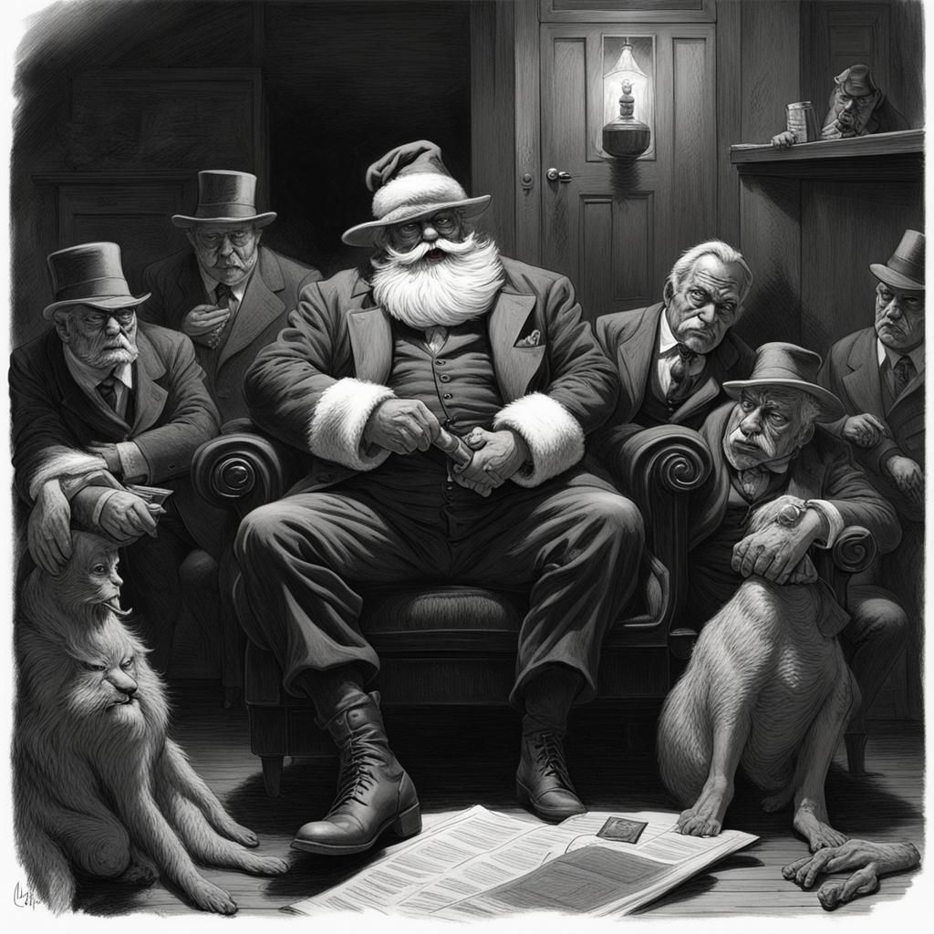 Santa as a Gruesome Mafia Don in Dark Cyberpunk Style