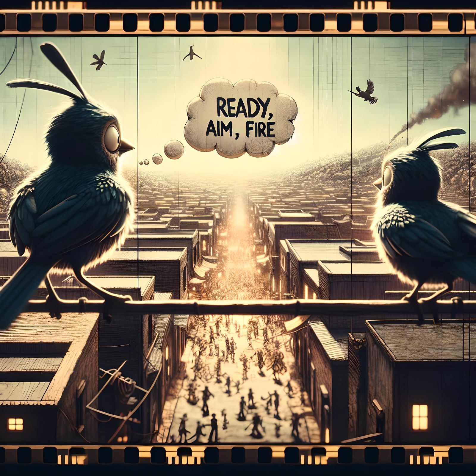 Whimsical Townscape by Cinematic Wire Birds