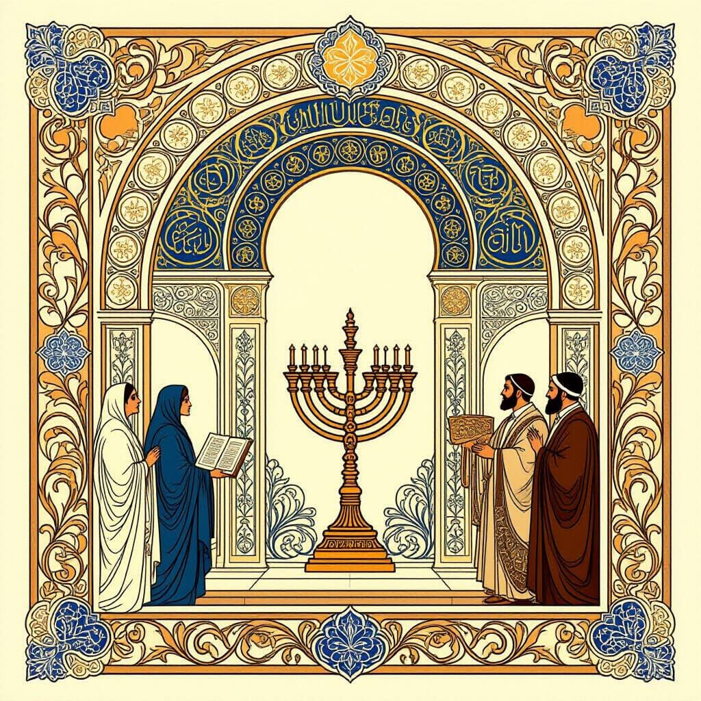 Jerusalem in Art Nouveau Style with Jewish Symbols