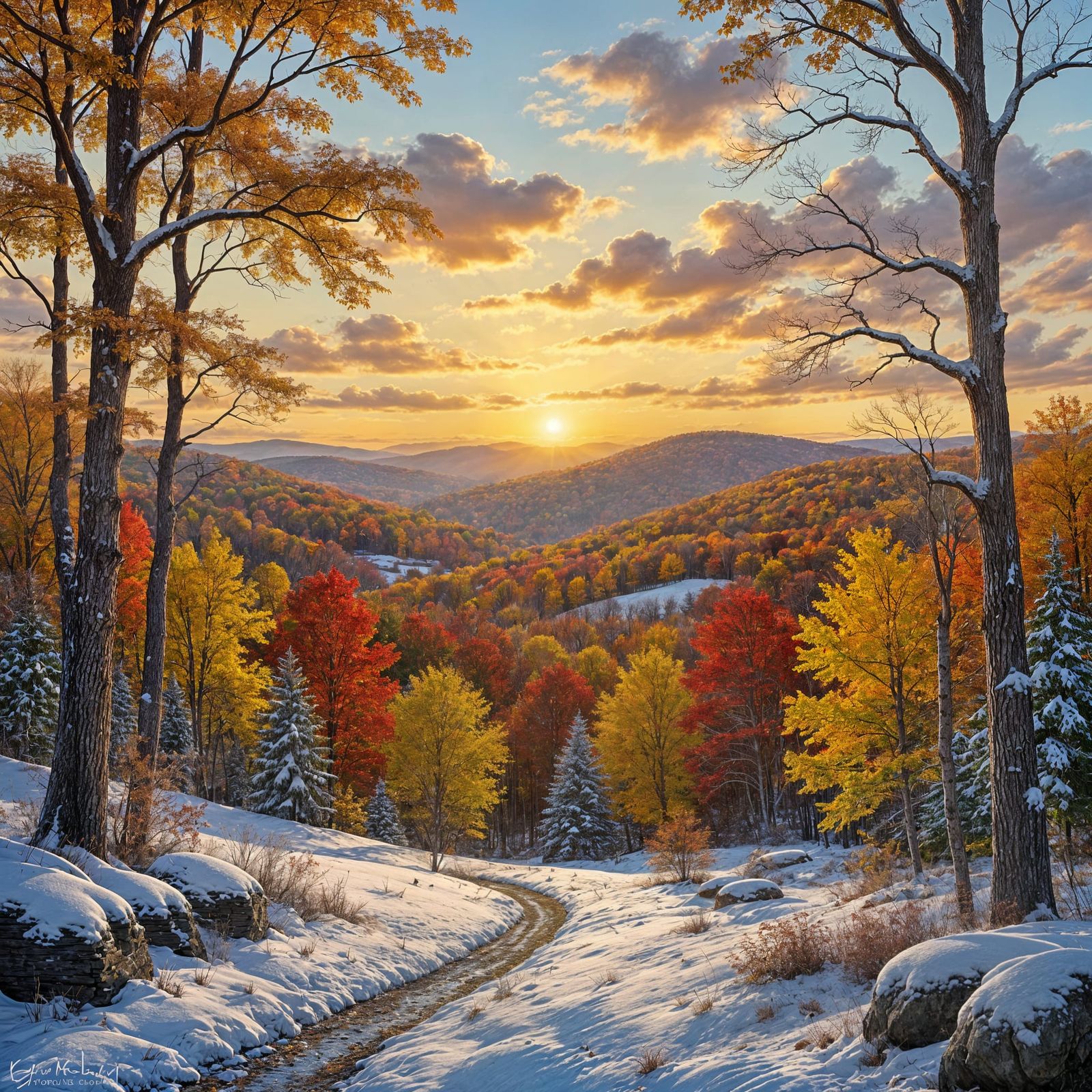 New England Fall Foliage with Early Winter Snow
