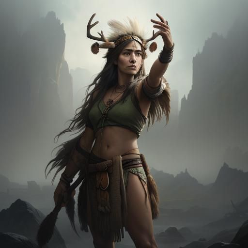 Stone Age Woman Sows Seeds in Primeval Landscape