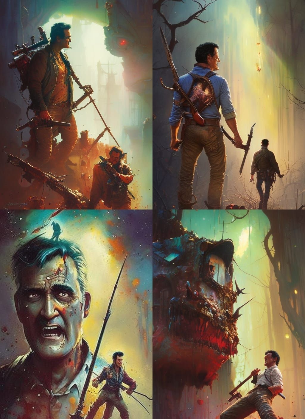 Bruce Campbell as Ash in Evil Dead in Whimsical Crayon Caric...