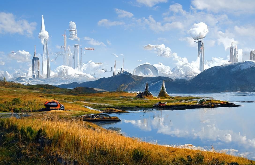 A Futuristic Cityscape in a Photorealistic Utopian Landscape