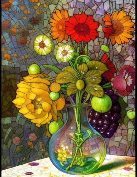 Surreal Still Life in Vibrant Glass Mosaic