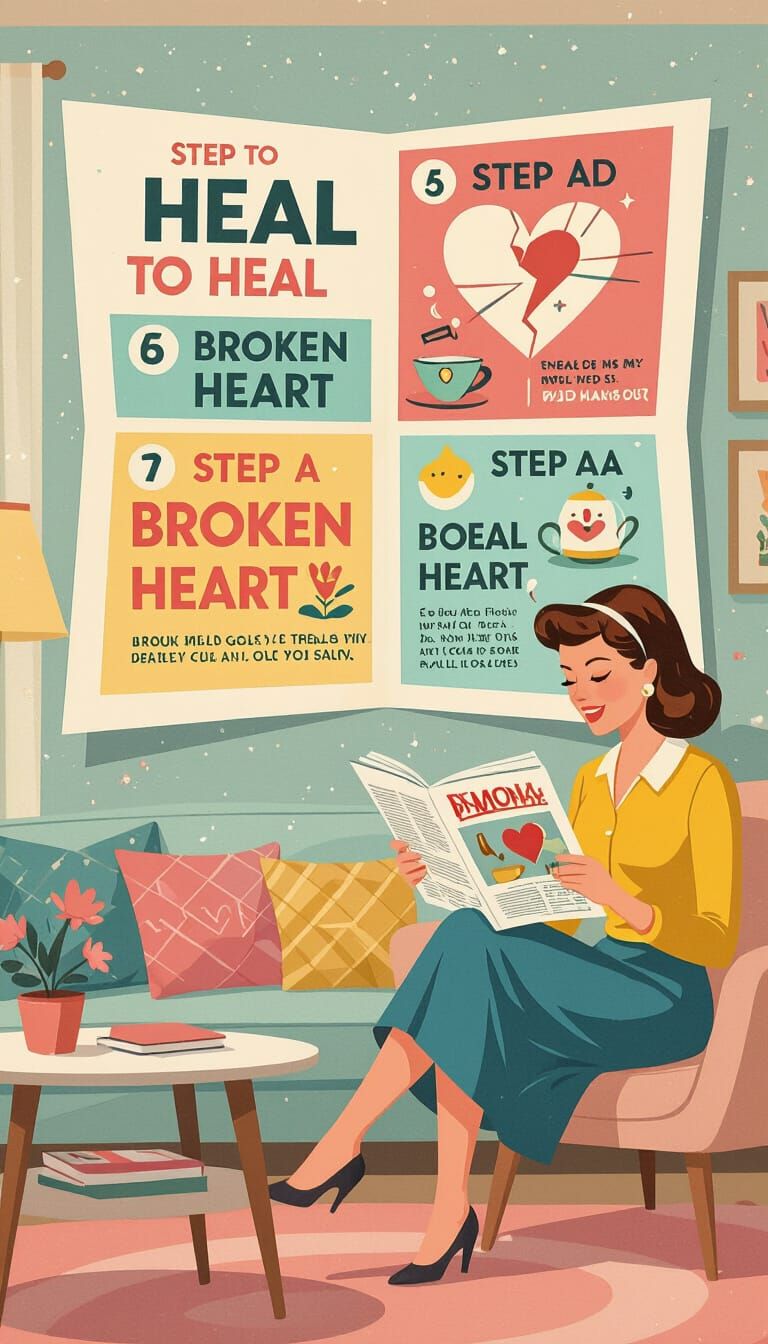 Vintage Woman Reading a 50s Infographic Magazine
