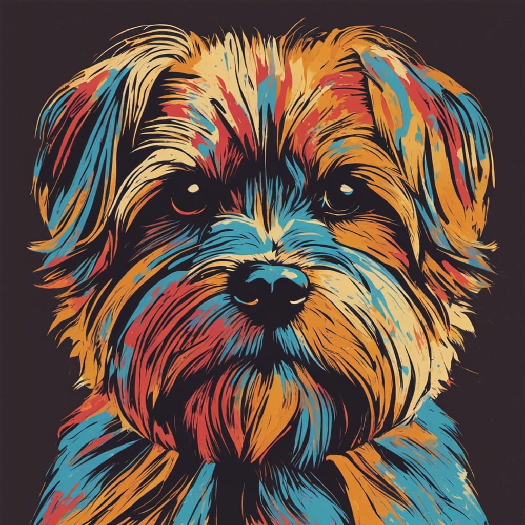 Vibrant Shorkie Terrier in Triadic Color Pop Art Style