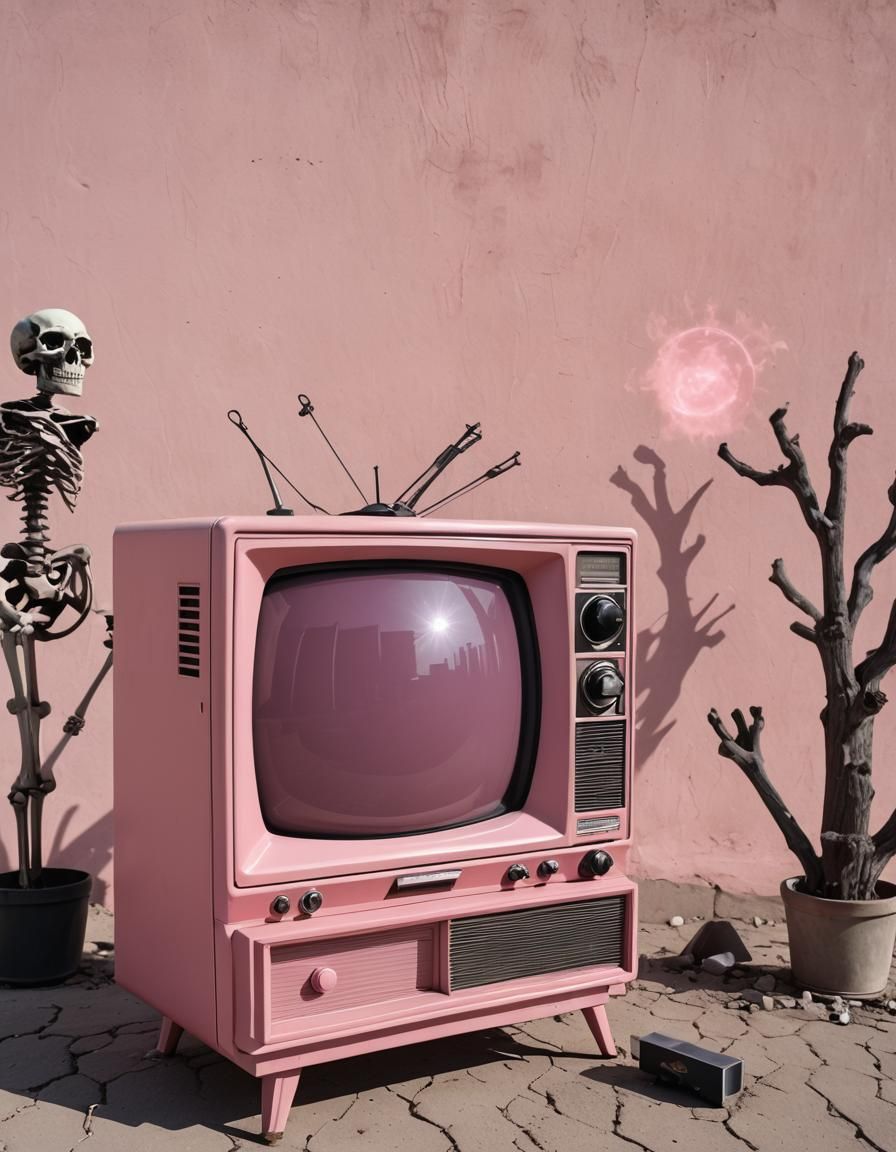 Distressed Retro TV Silhouetted Against Solar Eclipse