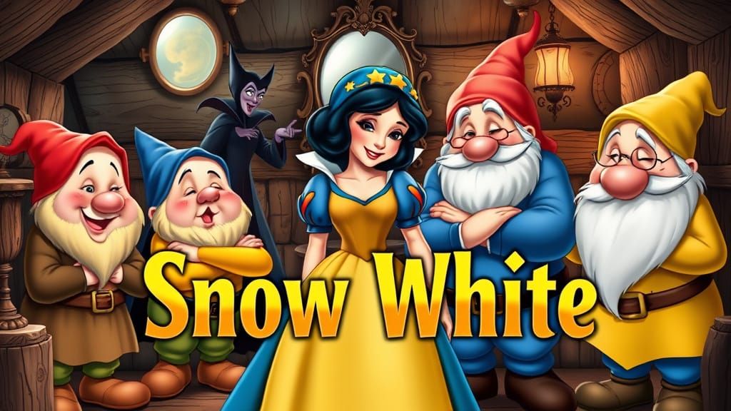 Medieval Princess Surrounded by Sleepy Dwarfs in Cozy Cottag...