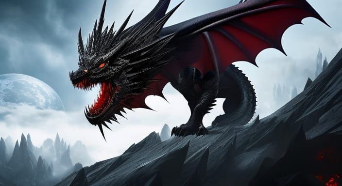 Majestic Dark Fantasy Dragon in Cinematic Lighting