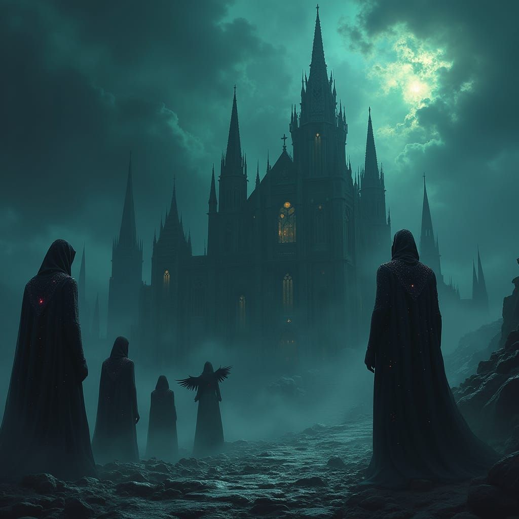 Ethereal Gods Reign in Shadowy, Gothic Realm of Eternal Twil...