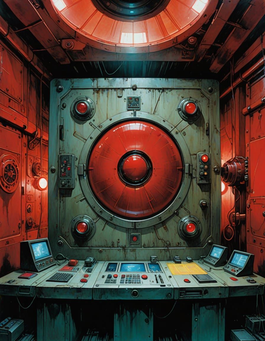 Futuristic Control Room Button in Ominous Glow