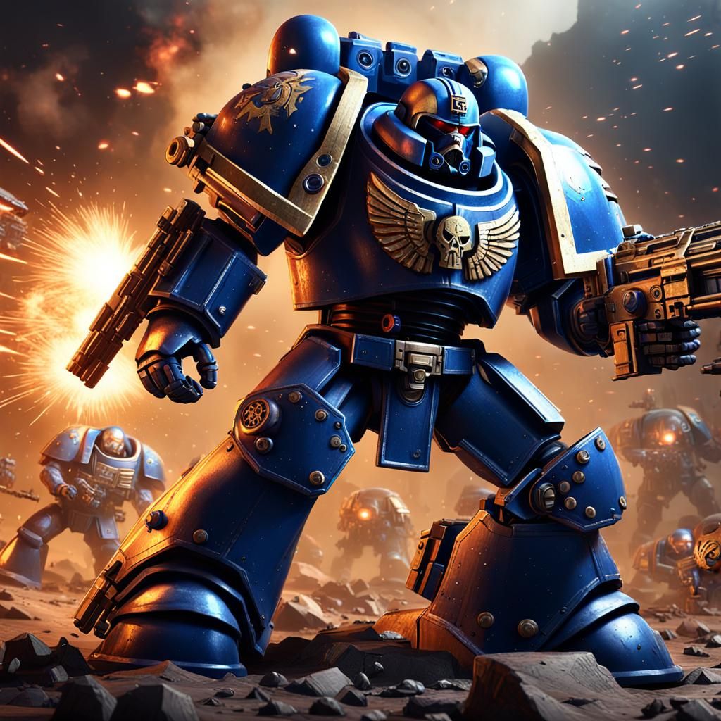 Surreal Warhammer 40k Space Marine Engages Foes in Futuristi...