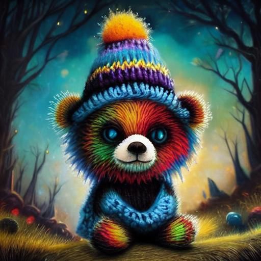 Whimsical Teddy Bear in Vibrant Modern Fantasy Scene