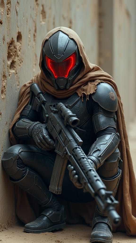 Futuristic Soldier in Red Light, Hyperrealistic Masterpiece