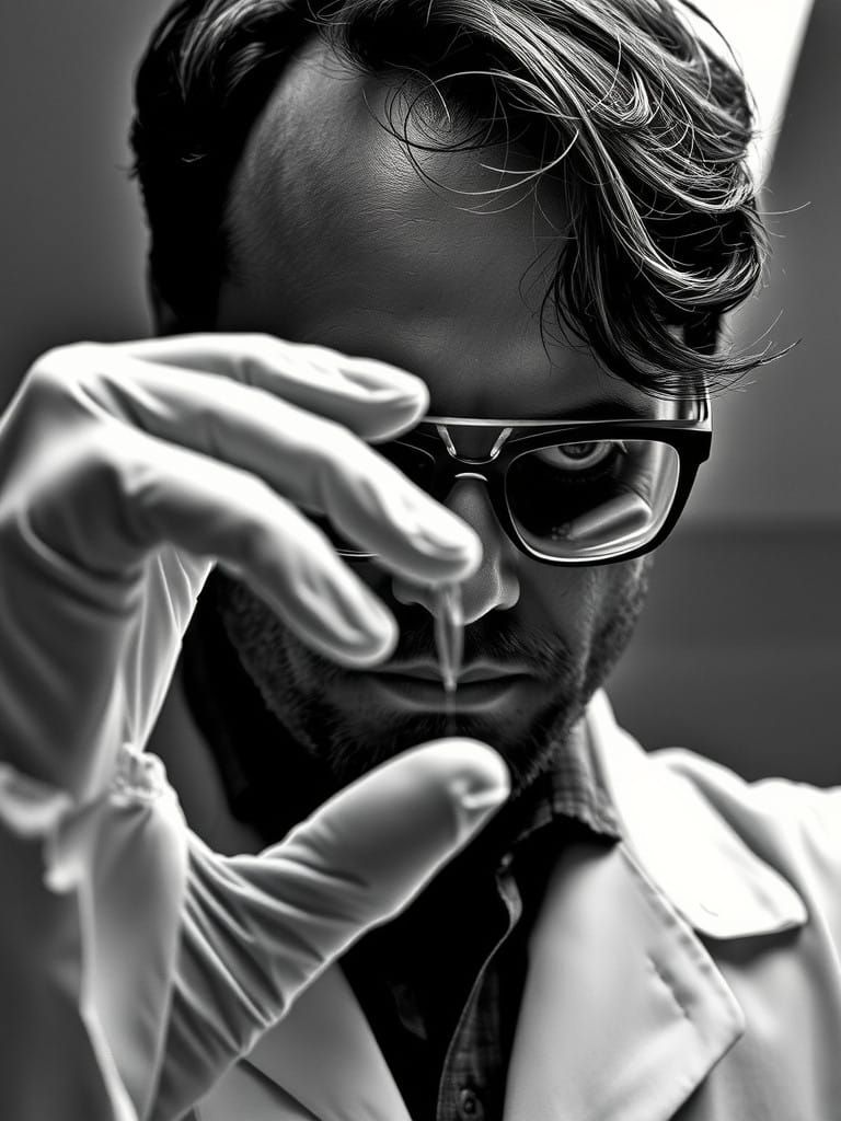 Seemingly Intense Forensic Expert in Hyperrealistic B&W