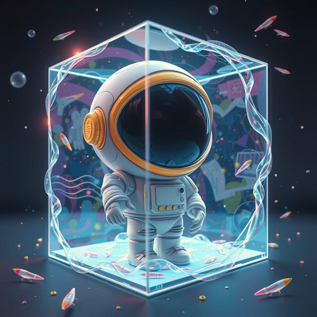 Luminous Futuristic Dreamscape with Bold Hues and Intricate...