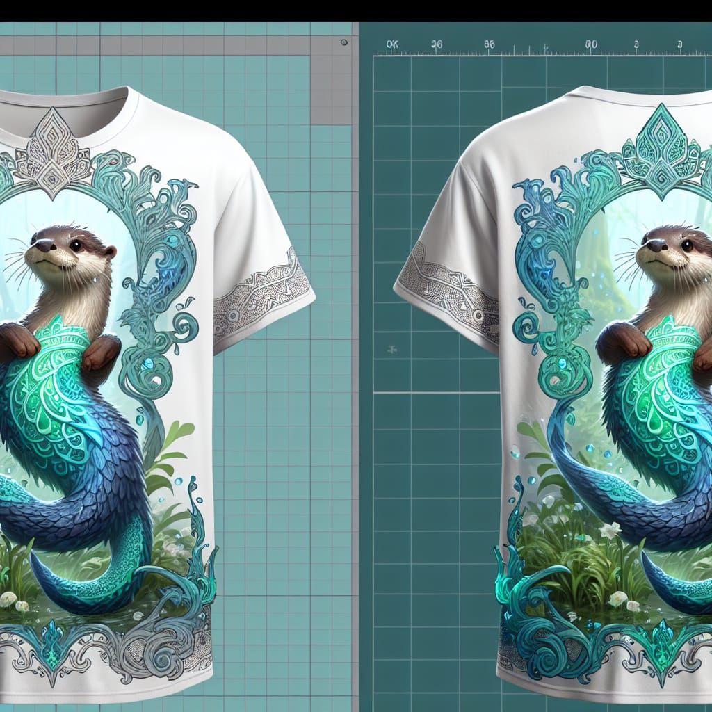 Intricately Detailed White Shirt Design with Aqua Green Deta...