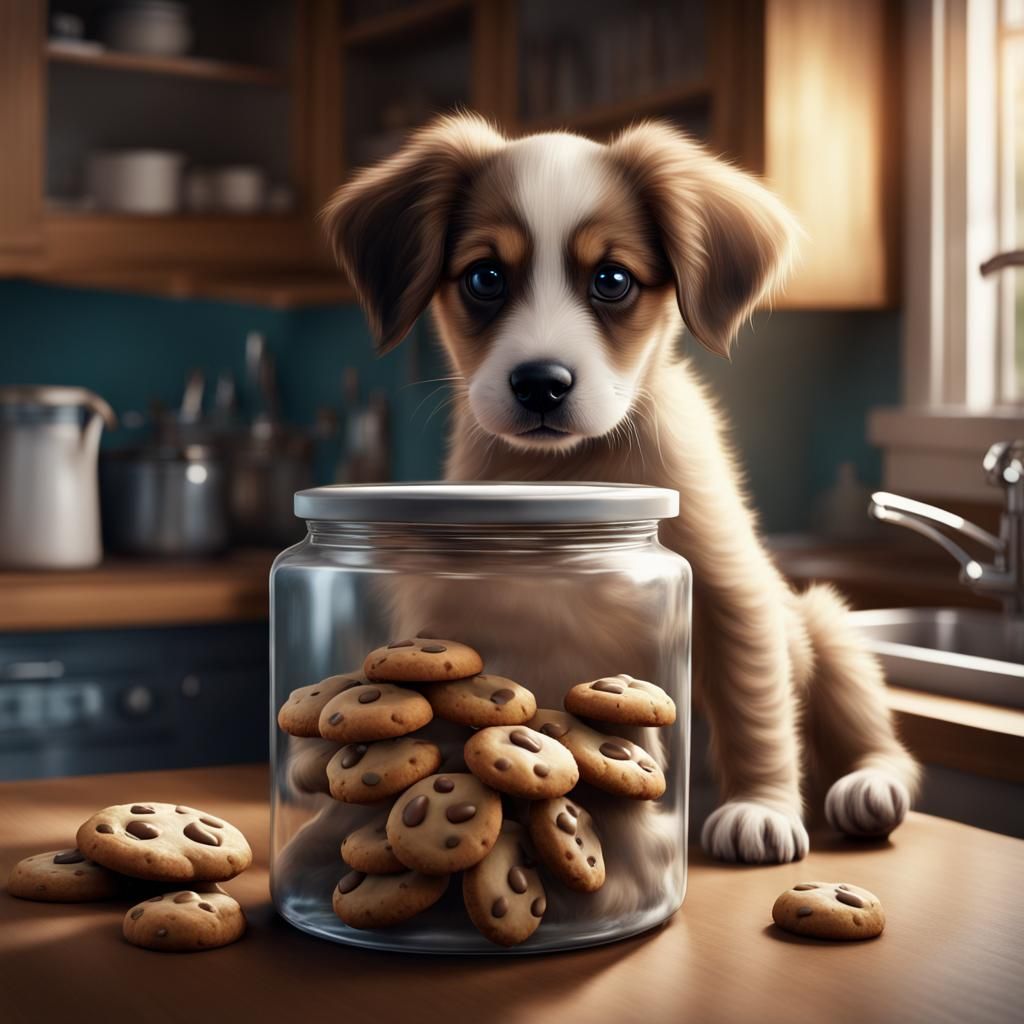 Puppy with cookiejar