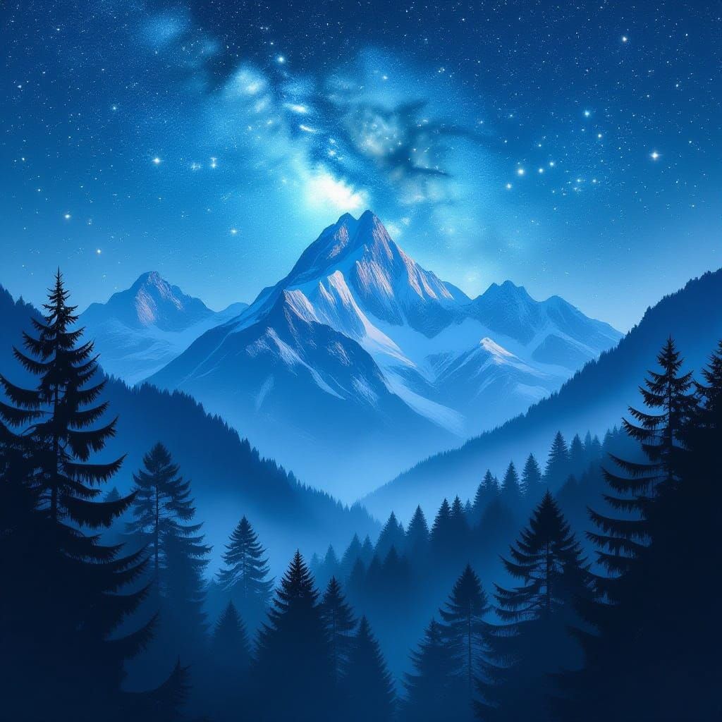 Surreal Forest Mountain Double Exposure Digital Painting