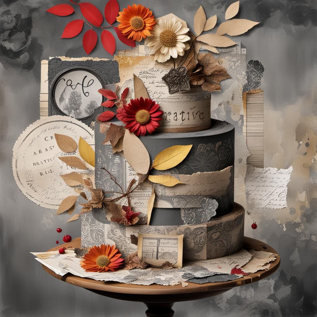 Mixed Media Collage with Distressed Textures and Elegant Scr...