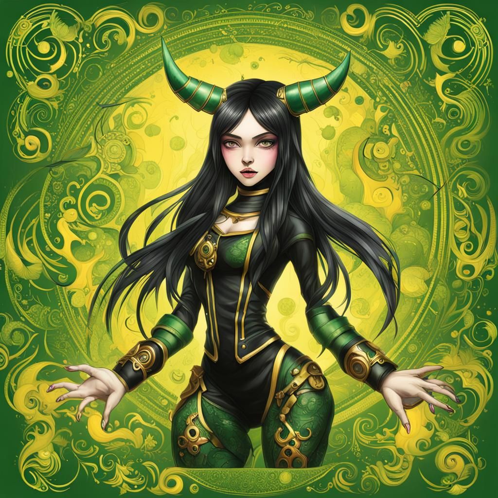 Vibrant Green Goblin Succubus in Sultry, Dreamlike Fantasy