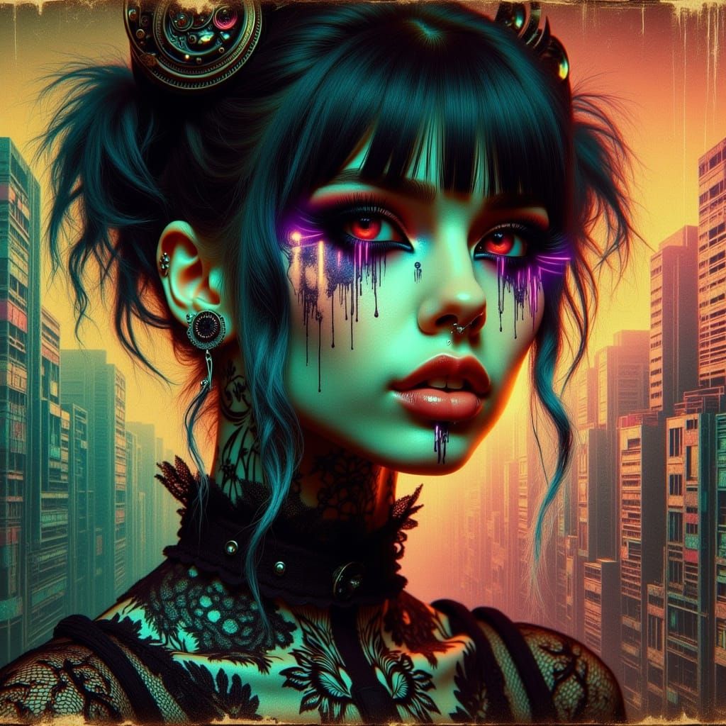 Gothic Woman in Swirling Colors, Klimt-Inspired Art