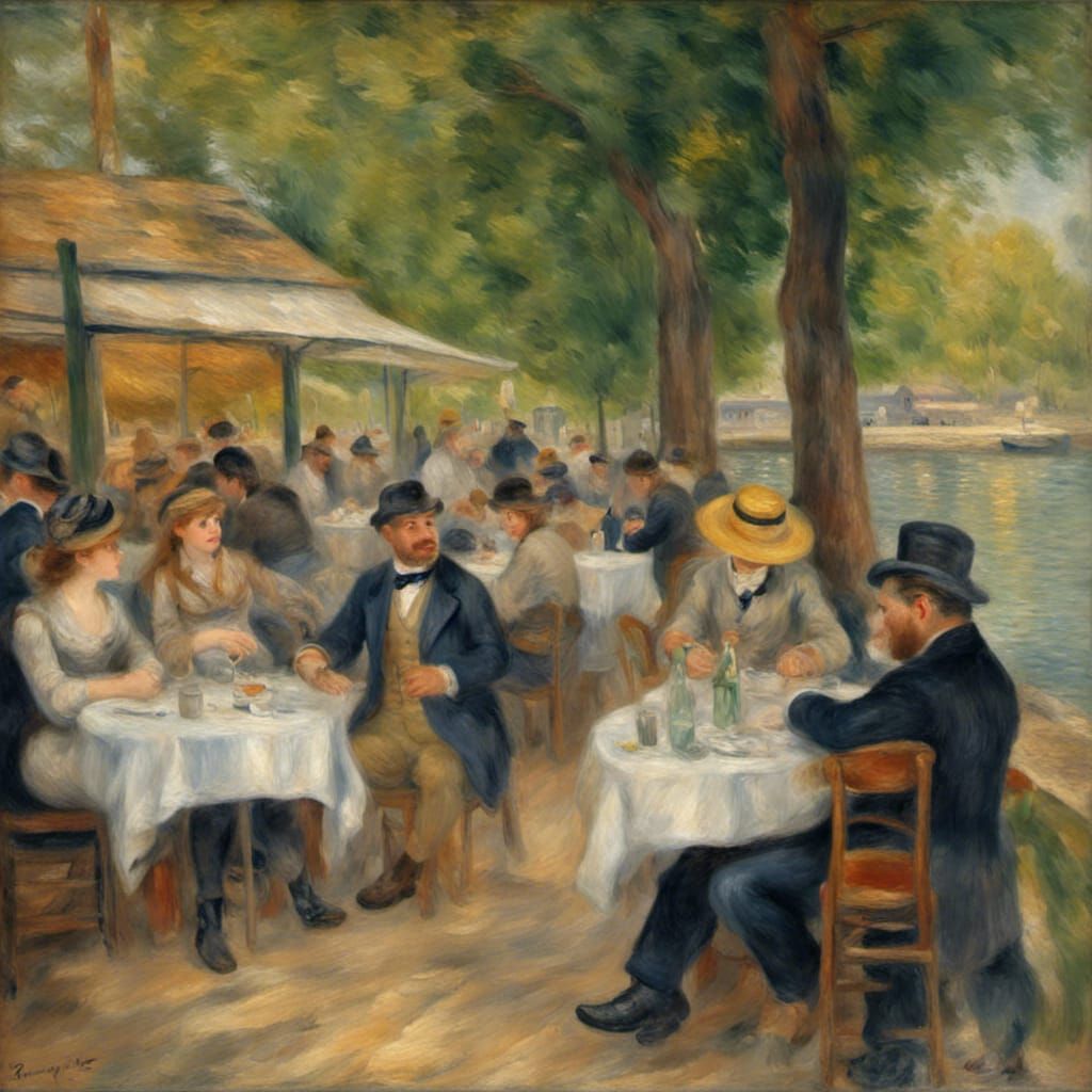 A Seine River Tavern in Vibrant Impressionist Style