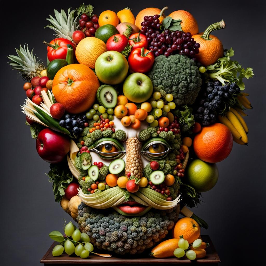 Whimsical Fruit Portrait in Mannerist Style