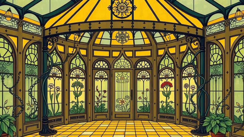 Art Nouveau Garden Pavilion with Floral Motifs