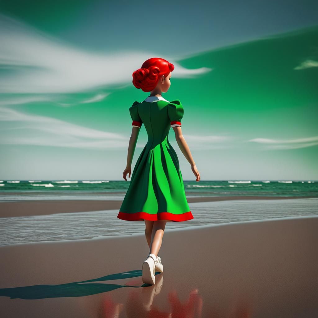 Ethereal Beach Doll in Retrofuturistic Acrylic